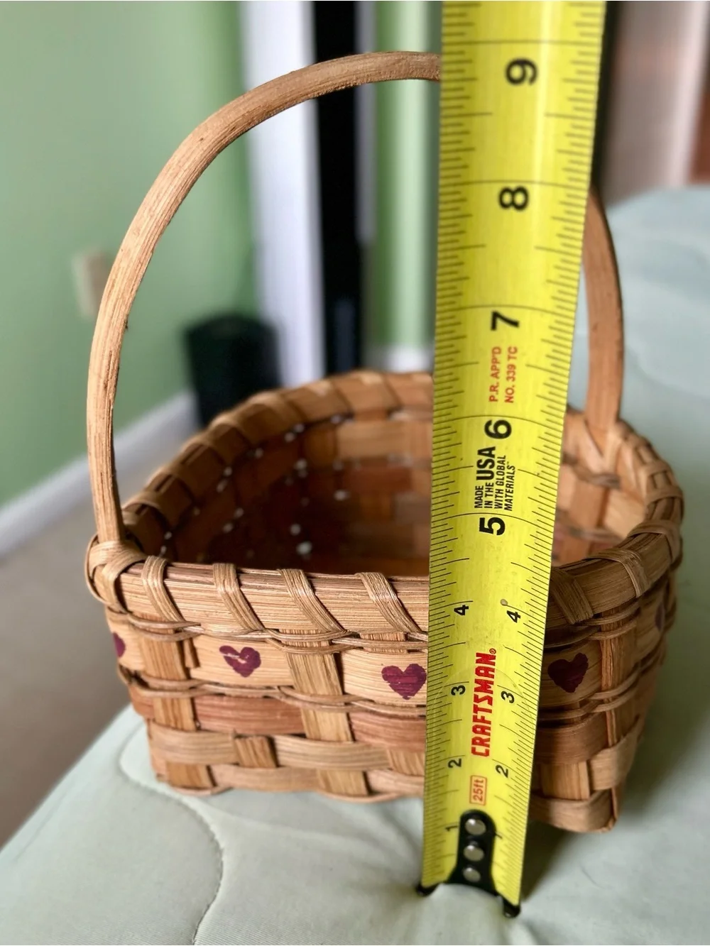 Vintage Handmade Heart Shaped Basked with Handle